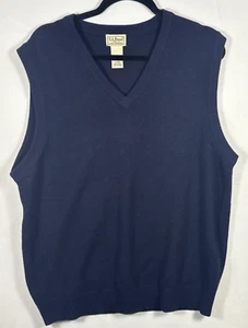 L.L. Bean Mens Navy Blue Lambswool Sweater Vest Size Large O QY80 Golf Preppy - Picture 1 of 3