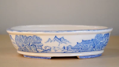 Japanese Bonsai Pot YUKI SHOSEKI 6.2"(15.7cm) KOZAN Sansui Painted Oval Y655 - Image 1 of 4