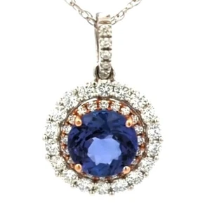 Video 2.75CT 18K White Rose Gold Natural Tanzanite Diamond Engagement Necklace - Picture 1 of 7