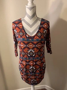 Rue 21 mehrfarbiges figurbetontes Kleid geraffte Seiten dehnbar hübsch Gr. XL - Bild 1 von 5