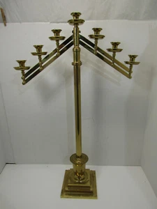 OLD FLOOR BRASS CHURCH CANDELABRA ADJUSTABLE 7 CANDLE HOLDER ALTER 36" TO 60" - Picture 1 of 8