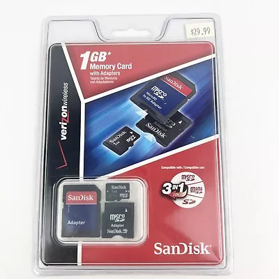 New Sandisk 1 GB Memory Card With Adapters 3 in 1 Verizon Wireless Music Photos - Image 1 of 3