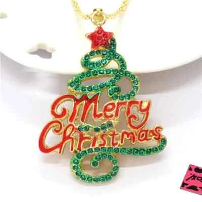 Collar Betsey Johnson Esmalte Verde Árbol de Navidad Cristal Colgante Mujer Foto 1 de 4