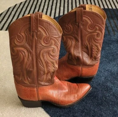 Tony Lama Exotic Leather Cowboy Boots 1993 Vintage Western USA Repair Sz 10 EE - Image 1 of 4