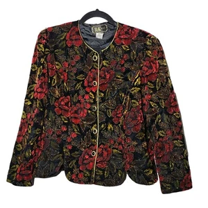 Blazer vintage R&K Evenings para mujer de terciopelo floral con botones talla 12 pequeño - Imagen 1 de 9