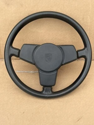 PORSCHE 924 / 944 BLACK LEATHER 3 SPOKE STEERING WHEEL - Image 1 of 4