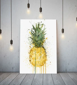 PINEAPPLE -DEEP FRAMED CANVAS WALL SPLASH ART PICTURE PAPER PRINT- YELLOW GREEN - Picture 1 of 17