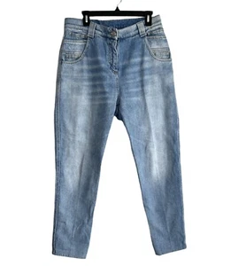 BALMAIN Paris Blue Denim Jeans Faded Single Boyfriend Zip Pockets Women Size 42 - Picture 1 of 13
