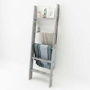Farmhouse Wood Blanket Ladder Holder Towel Quilt Shelf Wall-Leaning Rack Storage