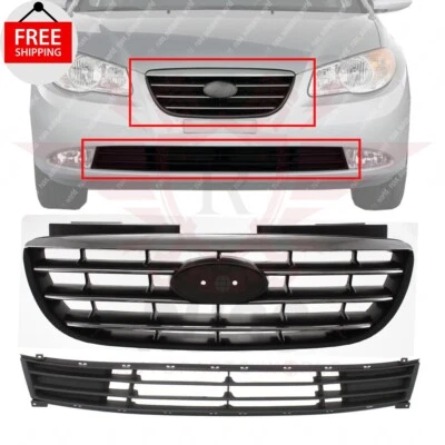 New Front Bumper Upper & Lower Grille Set of 2 For 2007-2010 Hyundai Elantra Foto 1 de 4