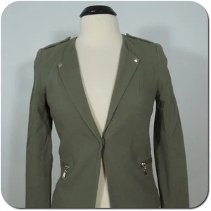 H&M Jacket size 6 Womens Juniors Olive Green One Button Front Two Zipped Pockets - Picture 1 of 6