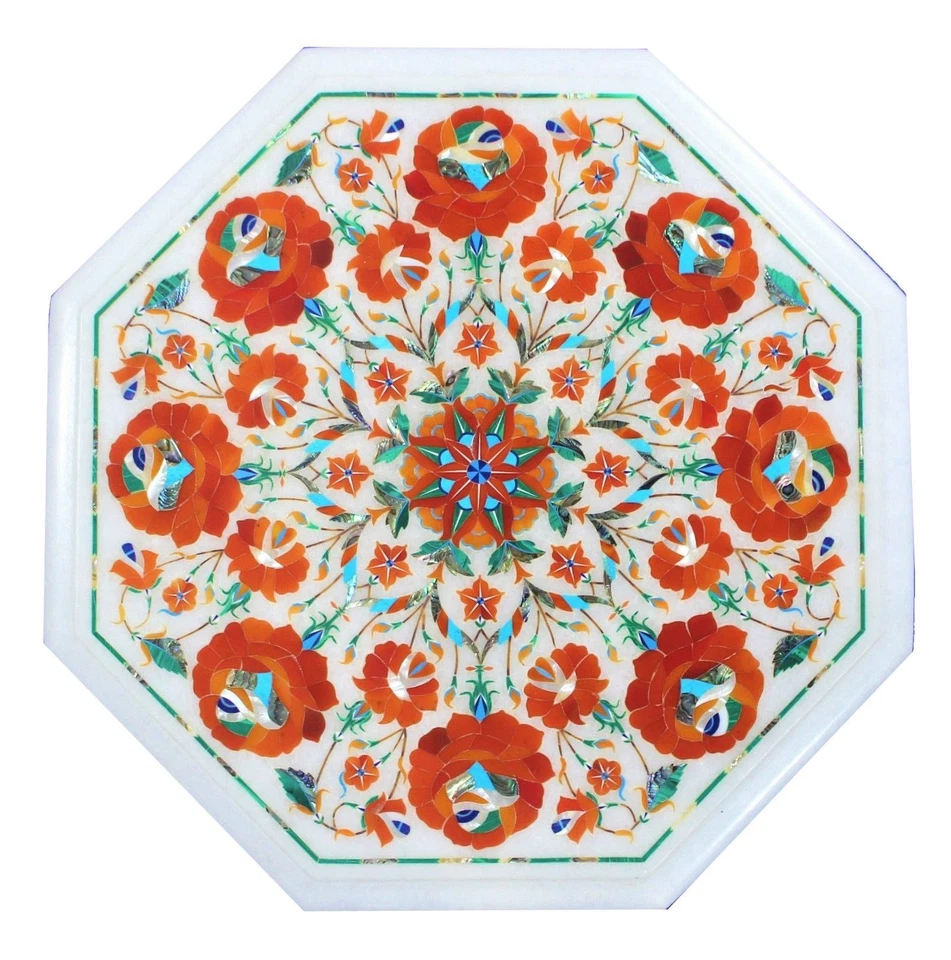 12" Marble Inlay Coffee Table Handmade Pietra Dura Floral Art Home Decor - Image 1 of 1