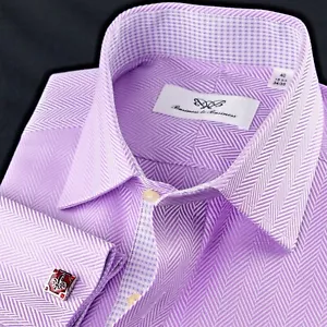 Purple Luxury Herringbone Formal Business Dress Shirt With Light Houndstooth - Picture 1 of 8