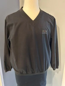 Liz Golf Lightly Lined Embroidered Flags Black V Neck Long Sleeve Golf Shell Med - Picture 1 of 7
