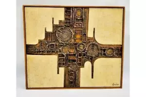 Large Framed Rosslyn Ruiz Abstract on Board -MCM Vintage - Picture 1 of 4