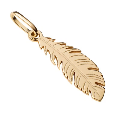 Hermoso colgante pequeño con dije de pluma de oro amarillo macizo de 14k delicado diseñador Foto 1 de 4