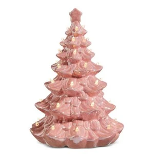Figura Árbol de Navidad RAZ 13" Retro Rosa Claro Cerámica Estilo Vintage con Luces - Imagen 1 de 3