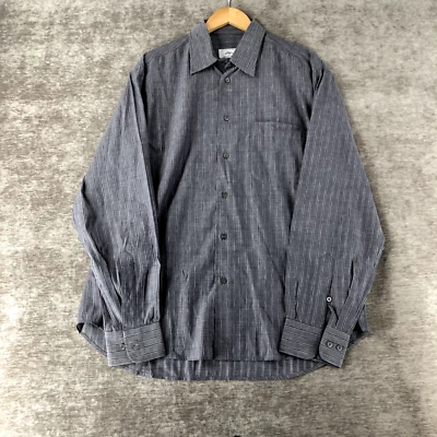 Brioni Neiman Marcus Men's L Button Shirt Linen Cotton Gray Striped Italy NEW - Image 1 of 4
