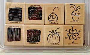 Stampin Up Little Layers II Set of 8 Wood Rubber Stamps Retired 2003 - Picture 1 of 3