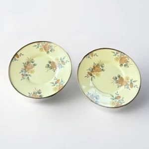 Camp MACKENZIE CHILDS Set Of 2 Saucer Plates 6” Yellow Roses 1995 Enamel Floral - Picture 1 of 4