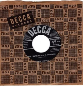 Jimmie Logsdon‎– Death Of Hank Williams / Hank Sings The Blues No More  7" 45 - Picture 1 of 24