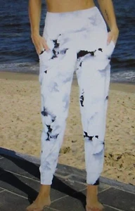 NEW Woman's L Yoga Leggings Pants w/Pockets High Waisted Workout Athletic Ink Wh - Picture 1 of 7