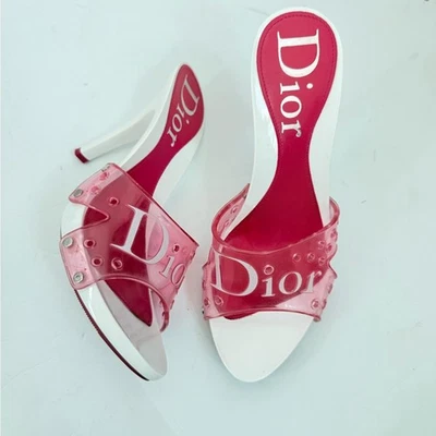 Sandalias Christian Dior Vintage Rosa PVC Logo Tacón Alto Blanco Stiletto EU37 Foto 1 de 4