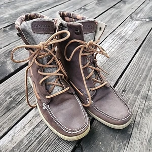 Sperry Top Sider Womens Size 9M Boots: Leather Lace Up Plaid Lining Brown - Picture 1 of 10
