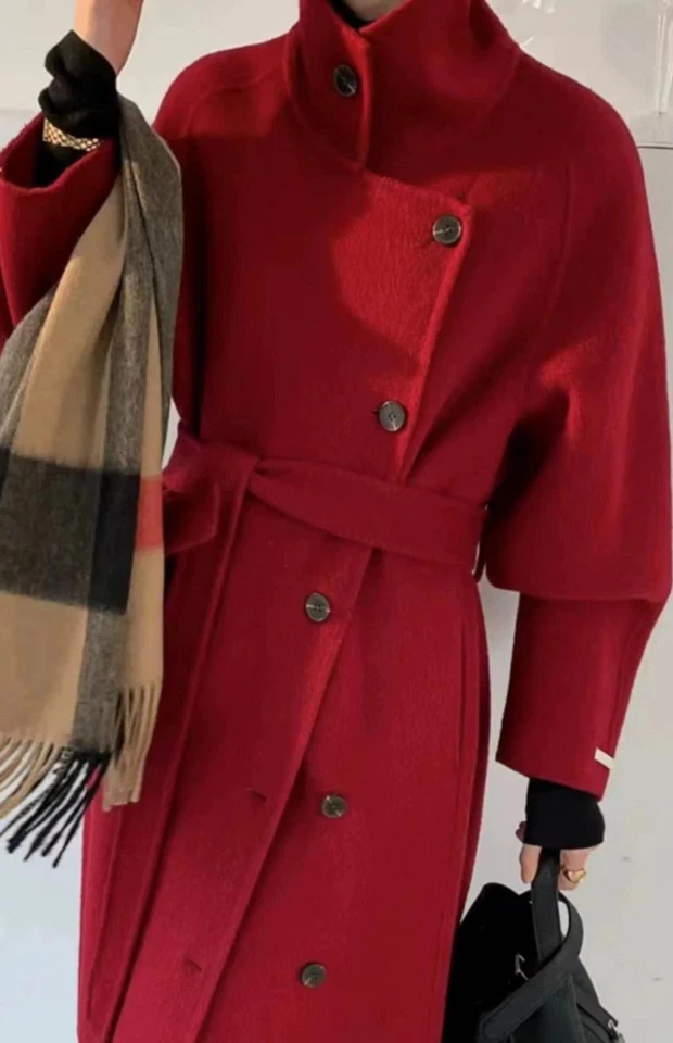 Nuevo abrigo Max Mara para mujer cuello alto hebilla lateral doble cara lana cachemir Foto 1 de 4