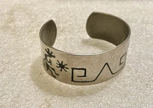 Brazalete Brazalete Nativo Americano Hopi Kokopelli Plata Sol Luna Grabado Diseño - Imagen 1 de 6