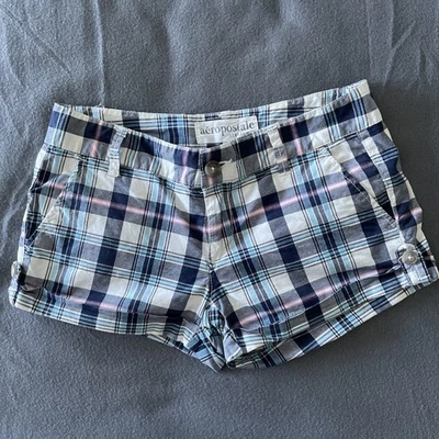 Pantalones Cortos Aeropostale Para Mujer Talla 3/4 Cuadros Azul Rosa Cielo Blanco Elastizados Aero Foto 1 de 4