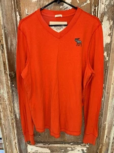 Abercrombie & Fitch Muscle Fit Long Sleeve V-Neck Sweater XL Orange Big Moose - Picture 1 of 11