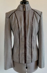St. John Yellow Label Jacke gestreift durchgehender Reißverschluss Stretch Größe 8 - Bild 1 von 10