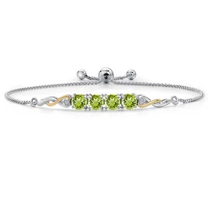 925 Silver and 10K Yellow Gold Peridot and White Lab Grown Diamond Bracelet For - Picture 1 of 5