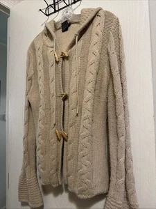 Tan Large No Boundaries Juniors Acrylic China Tan Sweater Button Up Rn 73352 - Picture 1 of 8