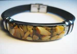 Stylish Genuine Green Yellow Baltic Amber Men's Bracelet Leather !!! - Picture 1 of 4