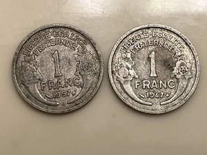 1947 & 1957 B Vichy France 1 Franc Old Antique WW2 Era Foreign World Coins - Picture 1 of 2
