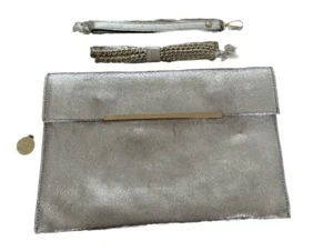 BNWOT .. COAST ..Silver Genuine Leather Clutch Bag with 2 Optional Straps - Picture 1 of 9