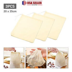 3x Organic Cotton Nut Milk Bag Reusable Food Strainer Brew Coffee Cheese Cloth