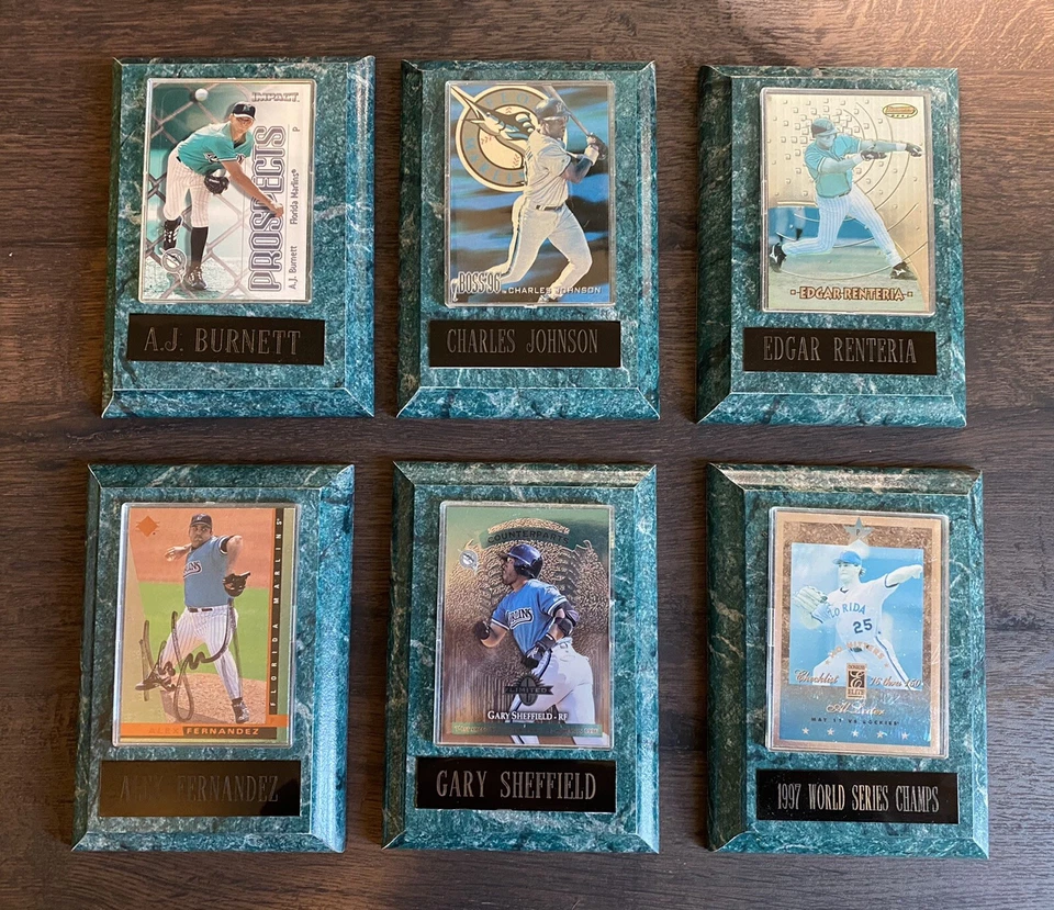 6 placas de beisebol Florida Marlins Sheffield Burnett RC Fernandez Auto Renteria - Imagem 1 de 4