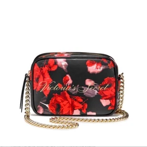 NEW! VICTORIA'S SECRET Red Black & Gold Chain Bold FLORAL CROSSBODY BAG PURSE - Picture 1 of 2