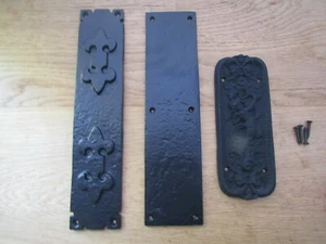 BLACK ANTIQUE cast iron rustic old gothic vintage finger plate door push plate - Picture 1 of 4