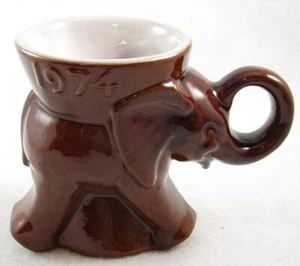 Frankoma 1974 GOP Republican Brown Elephant Political Mug with 1 Paint Chip Flaw - Picture 1 of 5