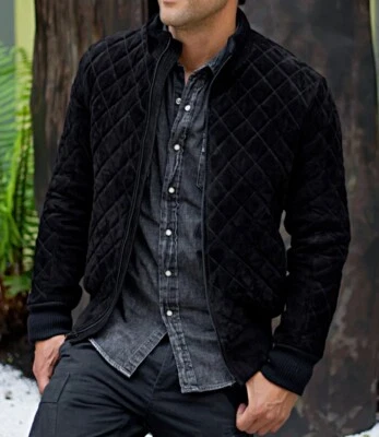 Men's Black Sheepskin Best Quilted Suede Leather Jacket Biker Slim Fit Jacket - Image 1 of 4