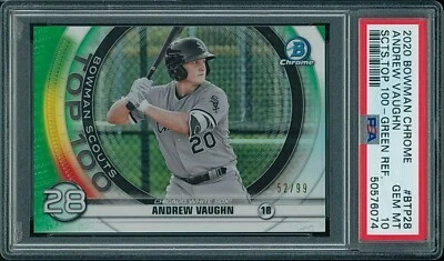 2020 Bowman Chrome Andrew Vaughn Green Refractor /99 Scouts Top 100 PSA 10 GEM - Image 1 of 3