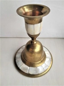Antique Brass Candlestick Mother-of-pearl Inserts Decorative Collectibles Rare  - Picture 1 of 5