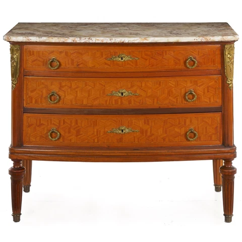 Neoclassical Cube-Parquetry Inlaid Three-Drawer Commode, 19th Century Cover