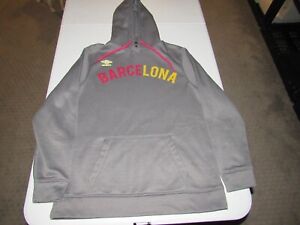 Barcelona FC Men's Umbro Gray Long Sleeve Hooded Soccer Sweatshirt Size M