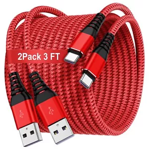 USB C Type C Cable 3 FT,Nylon Braided Fast Charging 3A Quick Charger Cord,USB A - Picture 1 of 7