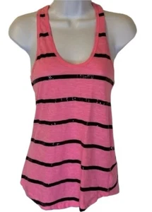 Victoria Secret PINK Women XS Pink Black Sequin Stripe Sleeveless Tank Racerback - Picture 1 of 2